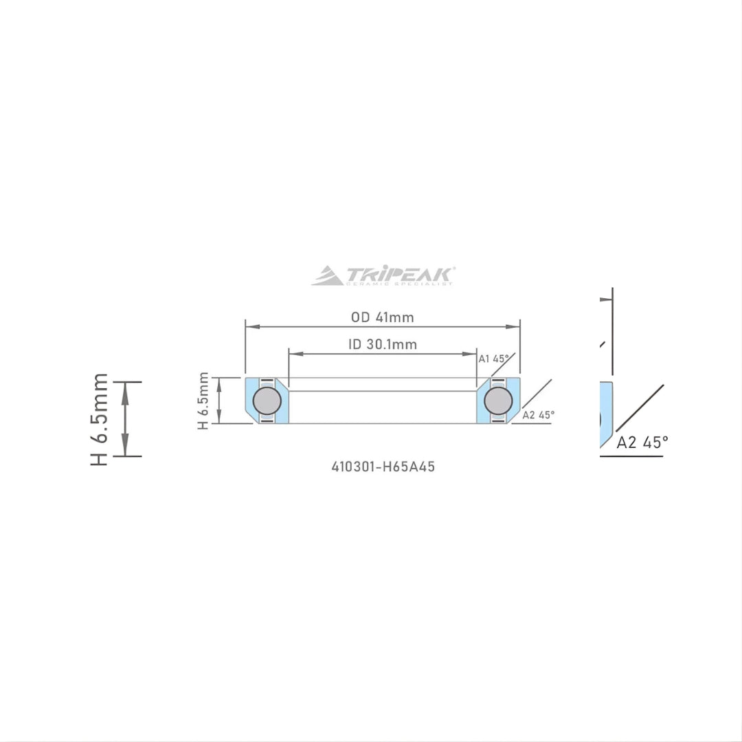Tripeak Headset Sealed AC Bearing With Black Oxide Coating (41x30.1x6.5)(45/45 Deg)