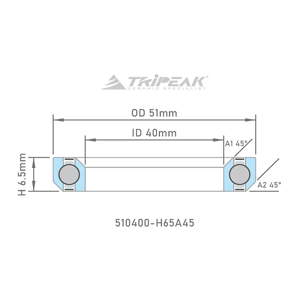 Tripeak Headset Sealed AC Bearing With Black Oxide Coating (51x40x6.5)(45/45 Deg)