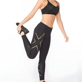 2XU WA6523b Light Speed Mid-Rise Compression Tights-L-Black/Gold Reflective