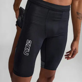 2XU MA7050b Light Speed React Comp Shorts-Black/White Reflective-S