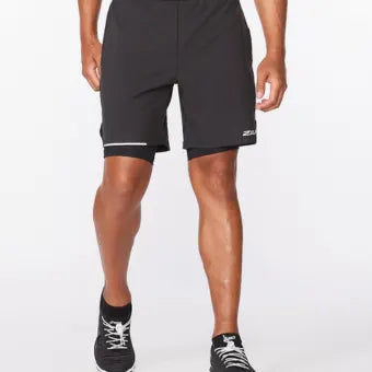 2XU Aero 2-in-1 7 Inch Shorts-L-Black/Silver Reflective