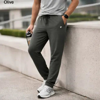 Men’s Athletic Track Pants Slim Fit Stretchable Comfortable Gym Jogging Wear - Olive