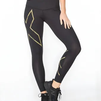 2XU WA6523b Light Speed Mid-Rise Compression Tights-L-Black/Gold Reflective