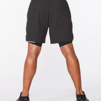 2XU Aero 2-in-1 7 Inch Shorts-L-Black/Silver Reflective