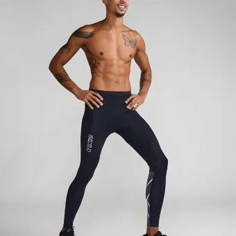 2XU MA7049b Light Speed React Comp Tights-Black/White Reflective-M