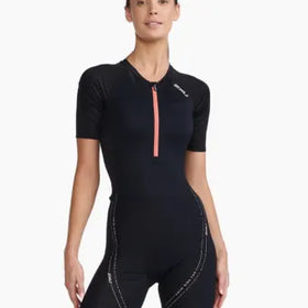 2XU Women Aero Sleeved Trisuit-S-Black/Hyper Coral