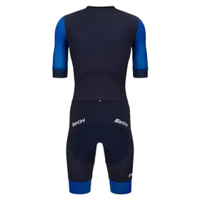 Santini Leaf Aero Trisuit (Short Sleeve)-Navy Blue