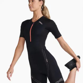 2XU Women Aero Sleeved Trisuit-S-Black/Hyper Coral