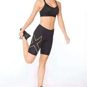 2XU WA6593B Light Speed Mid-Rise Comp Short-L-Black/Gold Reflective