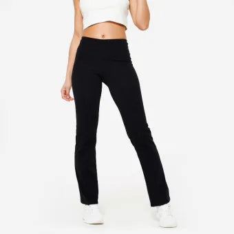 Women Gym Fitness Leggings, 100% Cotton, Flared Fit, 500 - Ultra Black