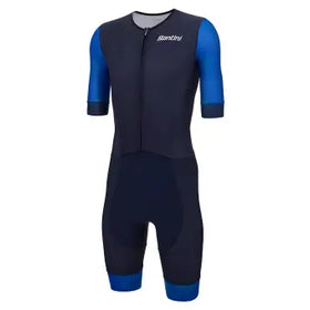 Santini Leaf Aero Trisuit (Short Sleeve)-Navy Blue