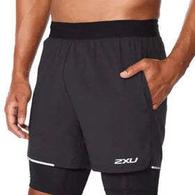 2XU AERO 2-IN-1 5 Inch Shorts-XL-Black/Silver