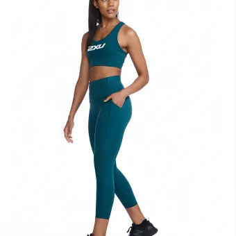 2XU Form Stash Hi-Rise Compression 7/8 Tights-L-Deep Jade/Deep Jade