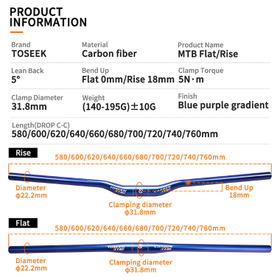 Toseek Wcs 760mm Carbon Fiber MTB Mountain Bike Handlebar