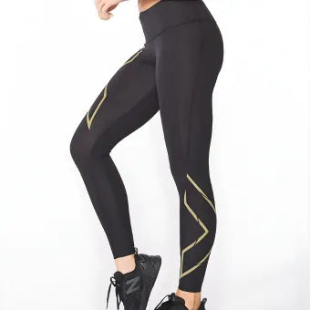 2XU WA6523b Light Speed Mid-Rise Compression Tights-L-Black/Gold Reflective