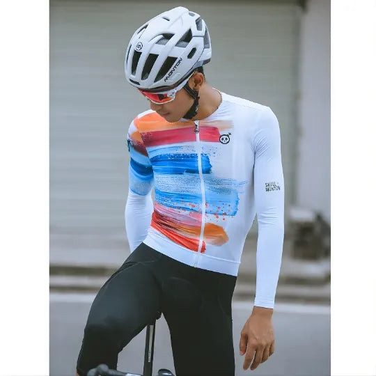 Skull Monton Paint Brush Long Sleeve Jersey-White