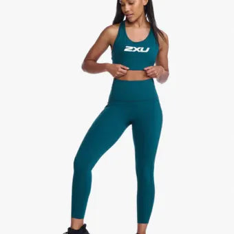 2XU Motion Racerback Crop-L-Deep Jade/White