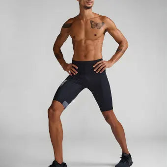 2XU MA7050b Light Speed React Comp Shorts-Black/White Reflective-S
