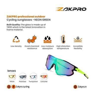 ZAKPRO Professional Outdoor Sports Cycling Sunglasses – Neon Green