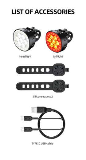 Q2 USB Rechargeable Bicycle Light Combo Front & Rear LED