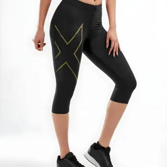 2XU MCS Run Compression 3/4 Tights-L-Black/Gold Reflective
