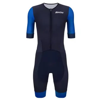 Santini Leaf Aero Trisuit (Short Sleeve)-Navy Blue