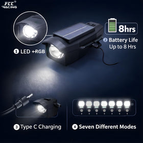 Solar Charging Bicycle LED Front Light with RGB