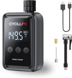 Electric Bike Pump – CYCLAMI Mini 150 PSI Air Compressor with Digital Pressure Gauge