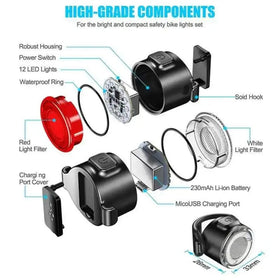 Q2 USB Rechargeable Bicycle Light Combo Front & Rear LED