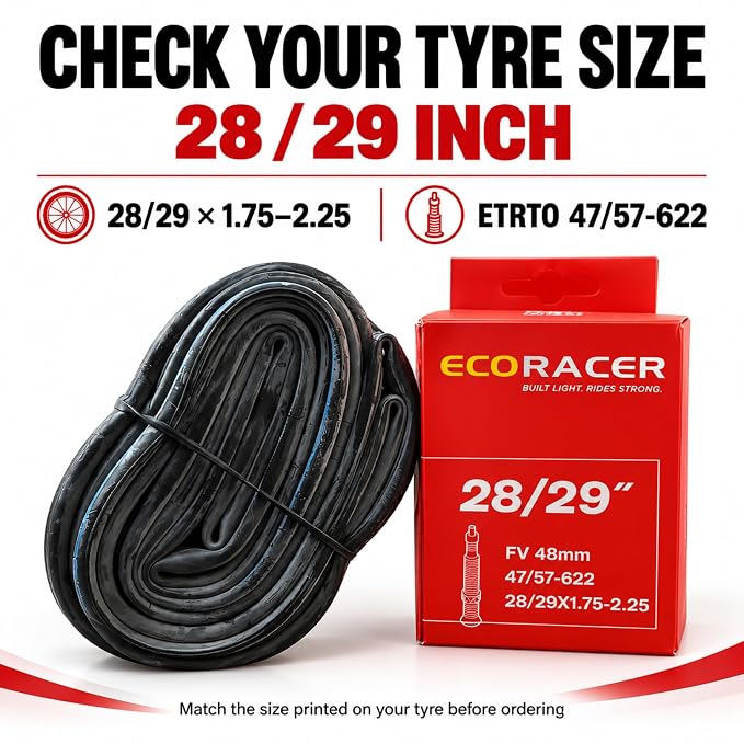 ECORACER ECO Trail 28/29 Inner Tube, Butyl, 1.75–2.25, 47/57-622, 48mm Presta Valve
