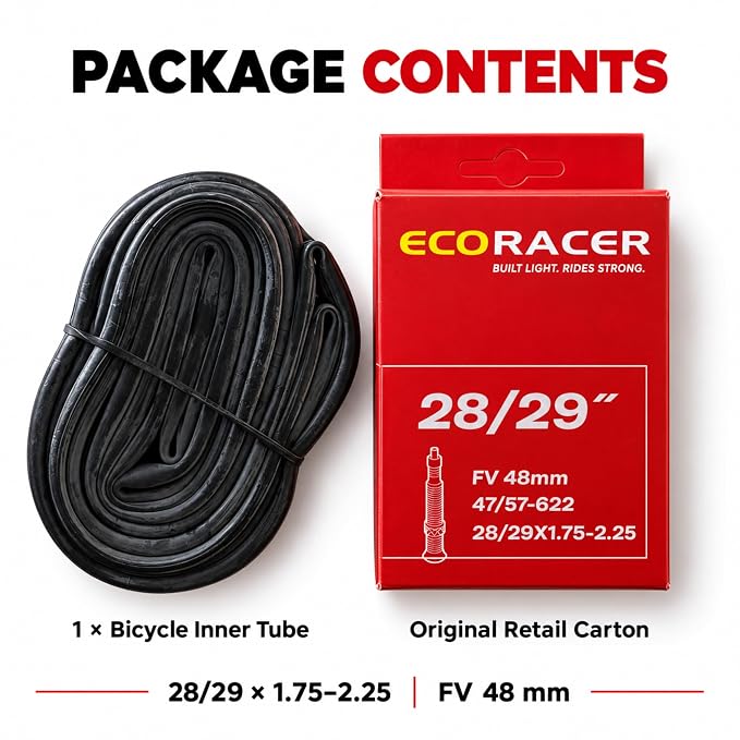 ECORACER ECO Trail 28/29 Inner Tube, Butyl, 1.75–2.25, 47/57-622, 48mm Presta Valve