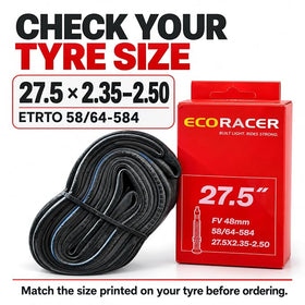 ECORACER ECO Trail Bicycle Inner Tube 27.5 x 2.35–2.50, Butyl Rubber, 48mm Presta Valve