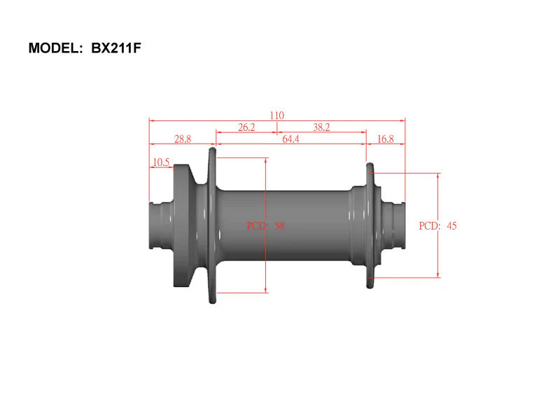 Bitex BX211 Front Hub, 32H, Black, 15x110