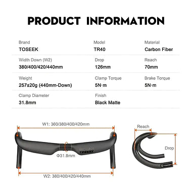 Toseek Tr 40 Carbon Road Bike Handlebar