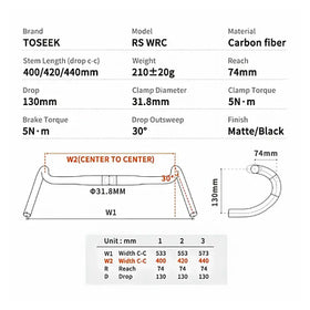 Toseek Rs Wrc Carbon Fiber Aero Road Bike Handlebar