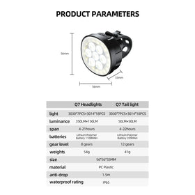 Cyclami Q7 bicycle front and rear light combo