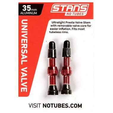 Valve Stem Pair, Universal, AL, Presta, 35mm, Red