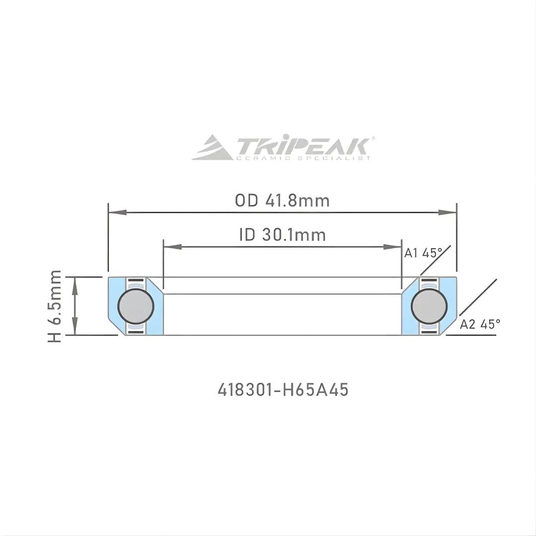 Tripeak Headset Sealed AC Bearing With Black Oxide Coating (41.8x30.1x6.5)(45/45 Deg)