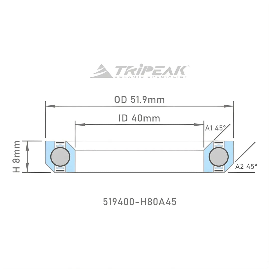 Tripeak Headset Sealed AC Bearing With Black Oxide Coating (51.9x40x8)(45/45 Deg)