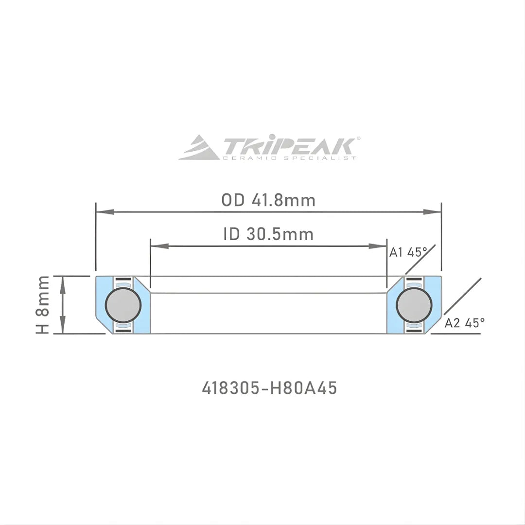 Tripeak Headset Sealed AC Bearing With Black Oxide Coating (41.8x30.5x8)(45/45 Deg)