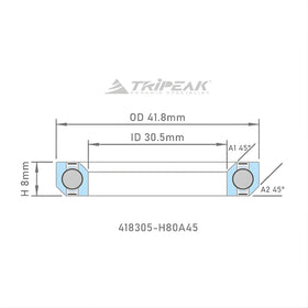 Tripeak Headset Sealed AC Bearing With Black Oxide Coating (41.8x30.5x8)(45/45 Deg)