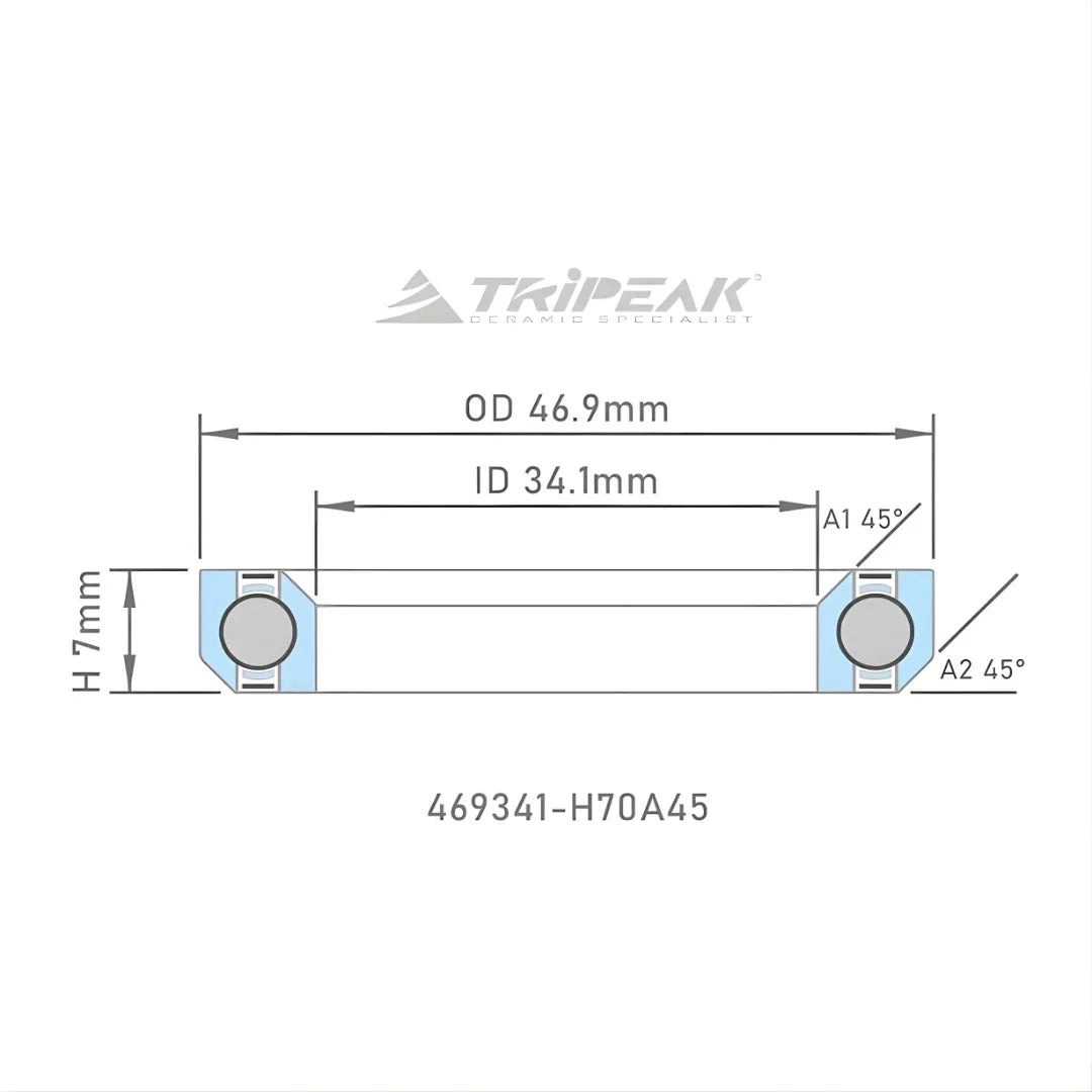 Tripeak Headset Sealed AC Bearing With Black Oxide Coating (46.9x34.1x7)(45/45 Deg)