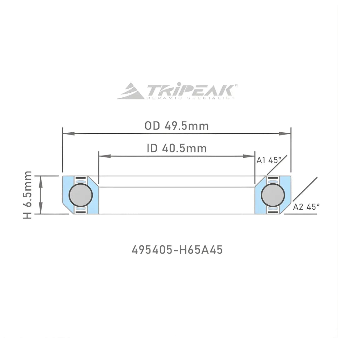 Tripeak Headset Sealed AC Bearing With Black Oxide Coating (49.5x40.5x6.5)(45/45 Deg)