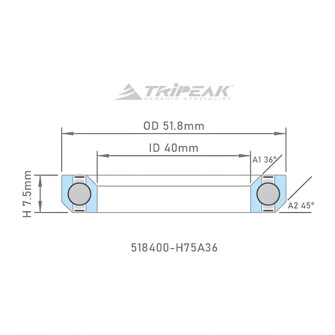 Tripeak Headset Sealed AC Bearing With Black Oxide Coating (51.8x40x7.5)(36/45 Deg)
