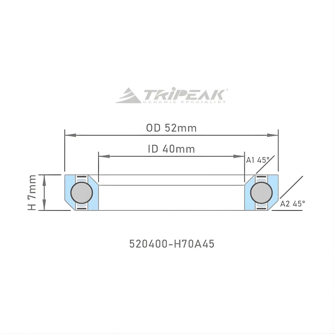 Tripeak Headset Sealed AC Bearing With Black Oxide Coating (52x40x7)(45/45 Deg)