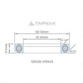Tripeak Headset Sealed AC Bearing With Black Oxide Coating (52x42x7)(45/45 Deg)