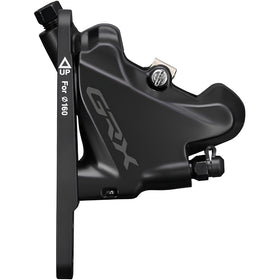 SHIMANO HYDRAULIC DISC BRAKE, BR-RX400, GRX, FRONT, FLAT MOUNT, W/BRACKET FOR 140/160MM ROTOR(ASSEMBLED FOR 160),W/L03A RESIN PAD(W/FIN),IND.PACK