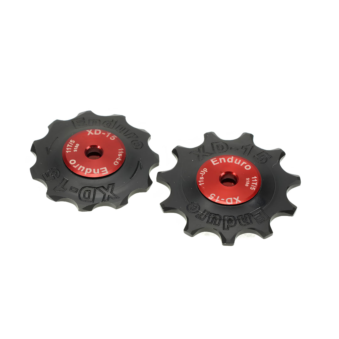 ENDURO BKCJ-0340 – 11 tooth, XD-15 Ceramic Hybrid Bearing, Machined Delrin Derailleur Pulleys for 11 speed Shimano Dura Ace (9000 Series) and Ultegra (8000 Series) Derailleurs (5mm bolt hole) – Red
