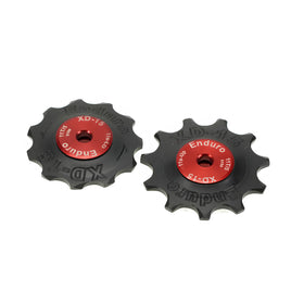ENDURO BKCJ-0340 – 11 tooth, XD-15 Ceramic Hybrid Bearing, Machined Delrin Derailleur Pulleys for 11 speed Shimano Dura Ace (9000 Series) and Ultegra (8000 Series) Derailleurs (5mm bolt hole) – Red