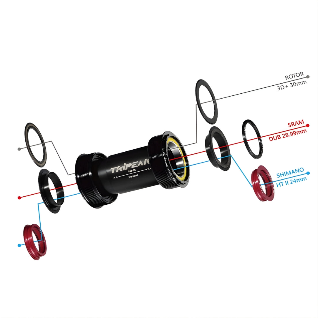Tripeak BB386 Pressfit Ceramic Bottom Bracket 3-in-1 Shimano/SRAM/Rotor (86.5mm)-Black